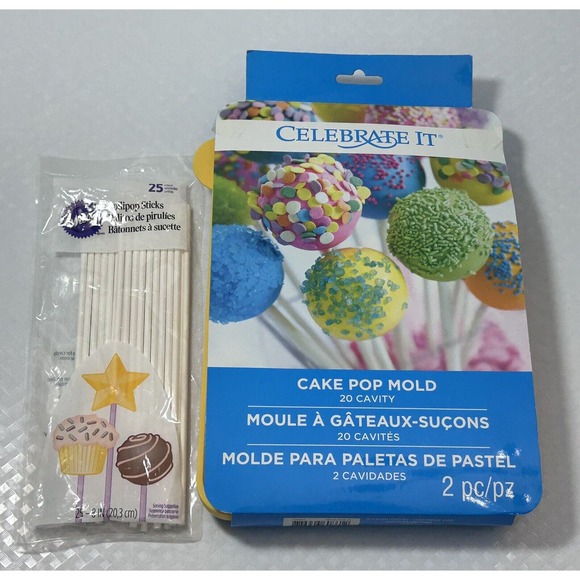 Celebrate It Yellow Cake Pop Mold 20 Cavity And 25 Sealed Wilton Lollipop Sticks - Picture 1 of 10
